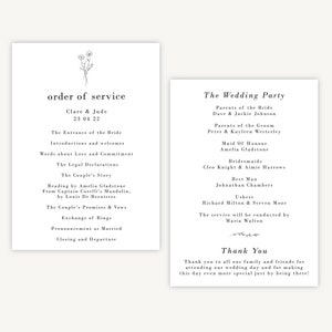 Simple Floral Wedding Order of Service Sheet