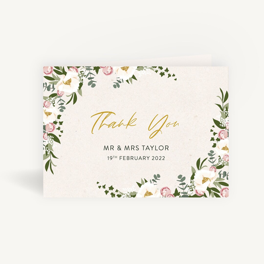 Floral Hoop Wedding Thank You Cards - Personalised Folded Card - Etsy