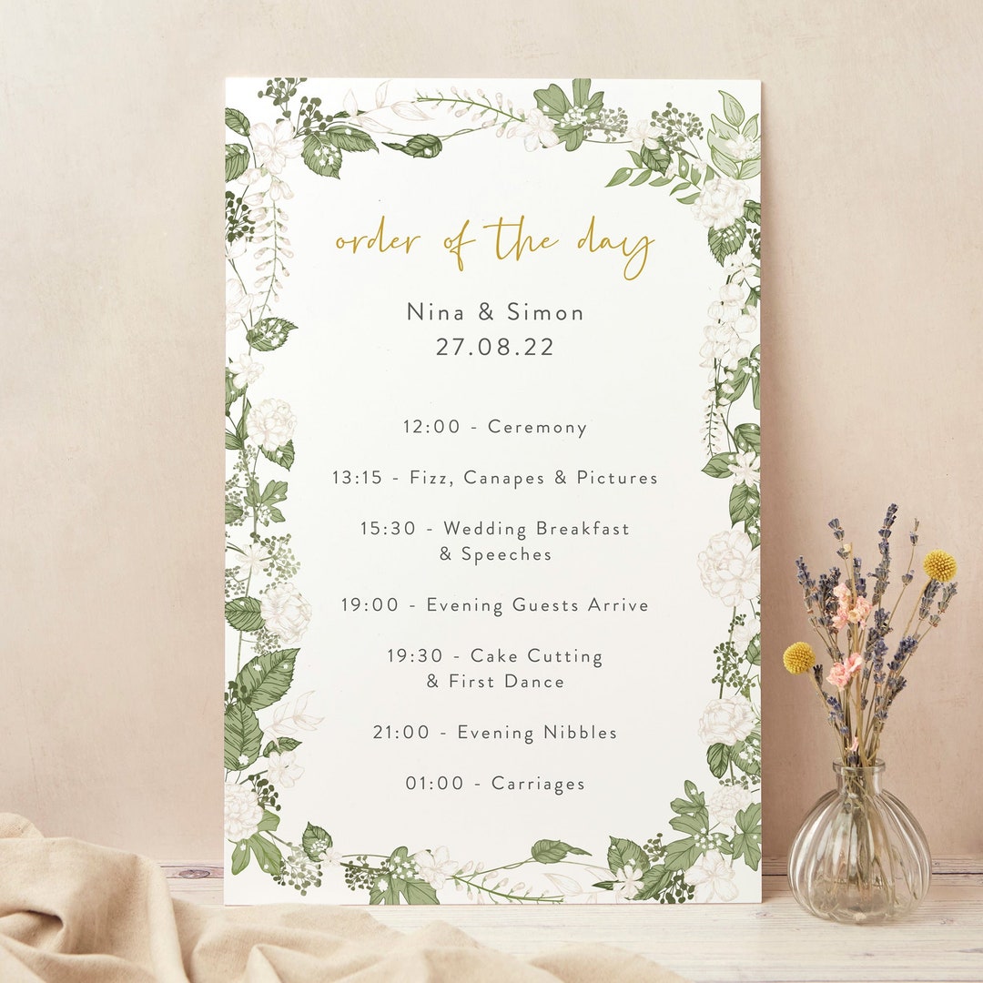 Wedding Order of the Day Sign - Wedding Timeline Sign - Order of Events ...