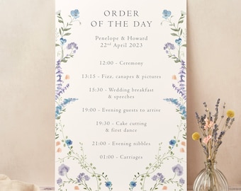 Regency Floral Wedding Order of the Day Sign