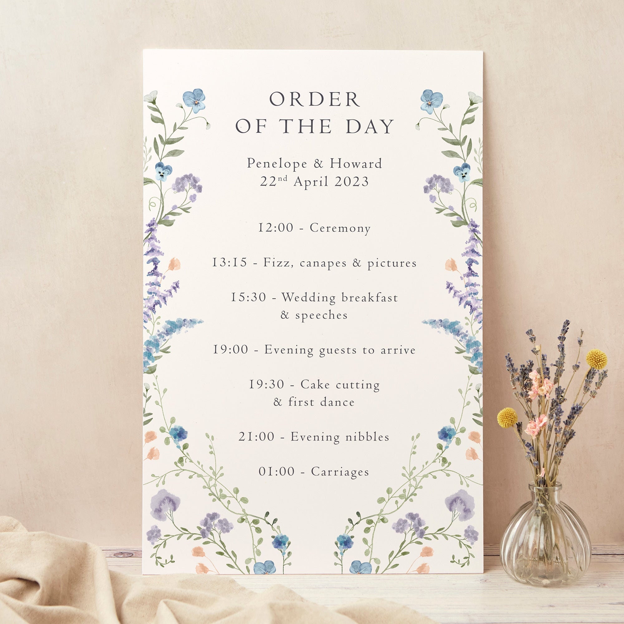 Regency Floral Wedding Order Of The Day Sign