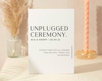 Unplugged Ceremony Sign | Wedding Sign | A4 Sturdy Foamex Sign | Minimal Layout