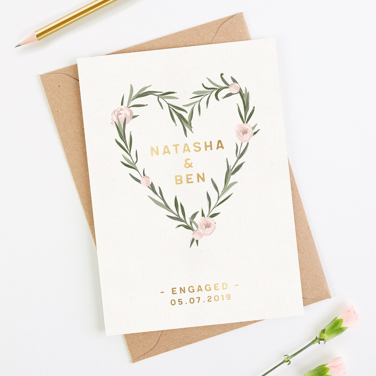Engagement Card Personalised Floral Foil