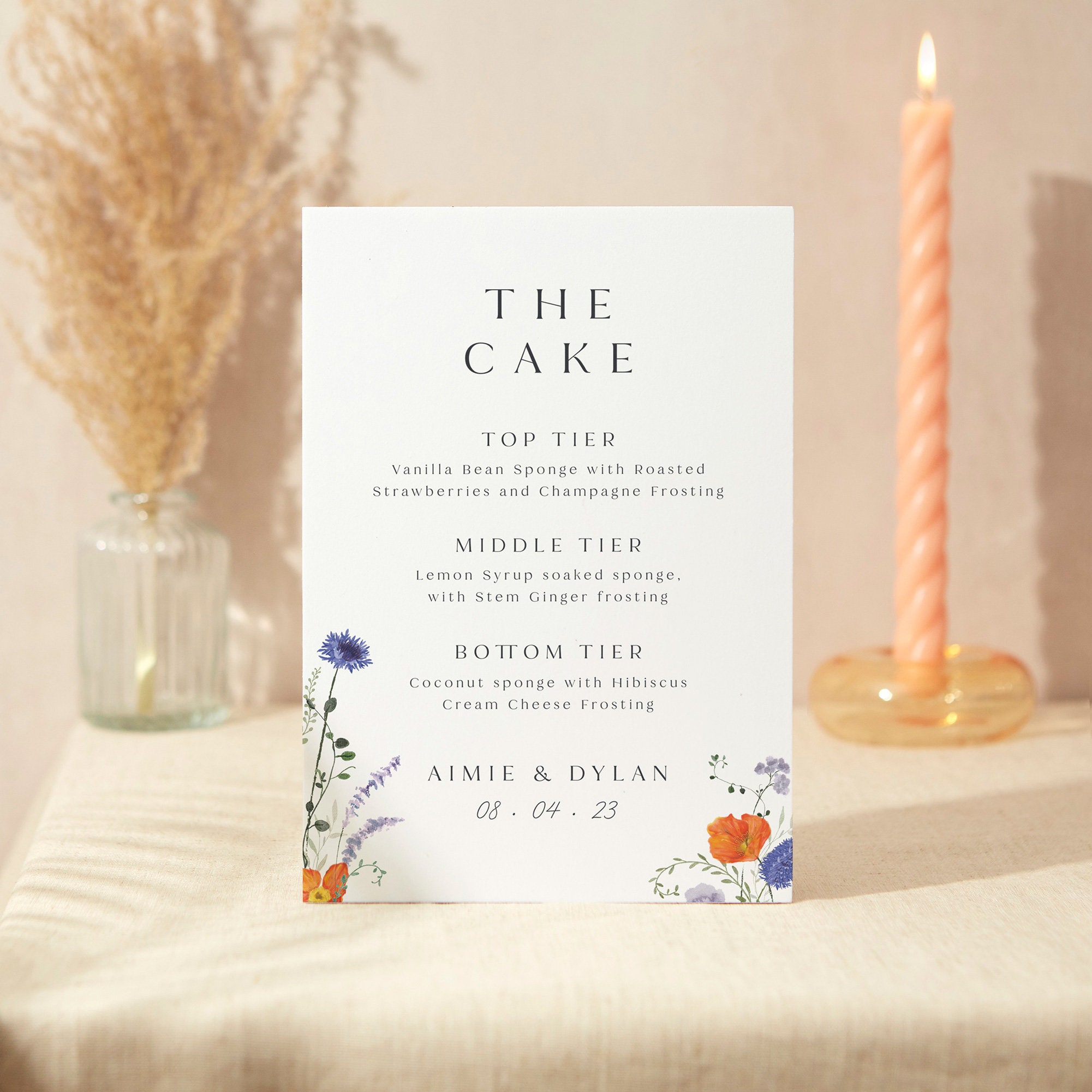 Wedding Cake Sign | A4 Sturdy Foamex Pressed Wildflowers