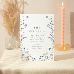 Konfetti Zeichen | Hochzeit Zeichen | A4 Robustes Foamex Schild | Regentschaft Blumen