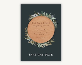 Winter Botanical Wooden Magnet Save the Date