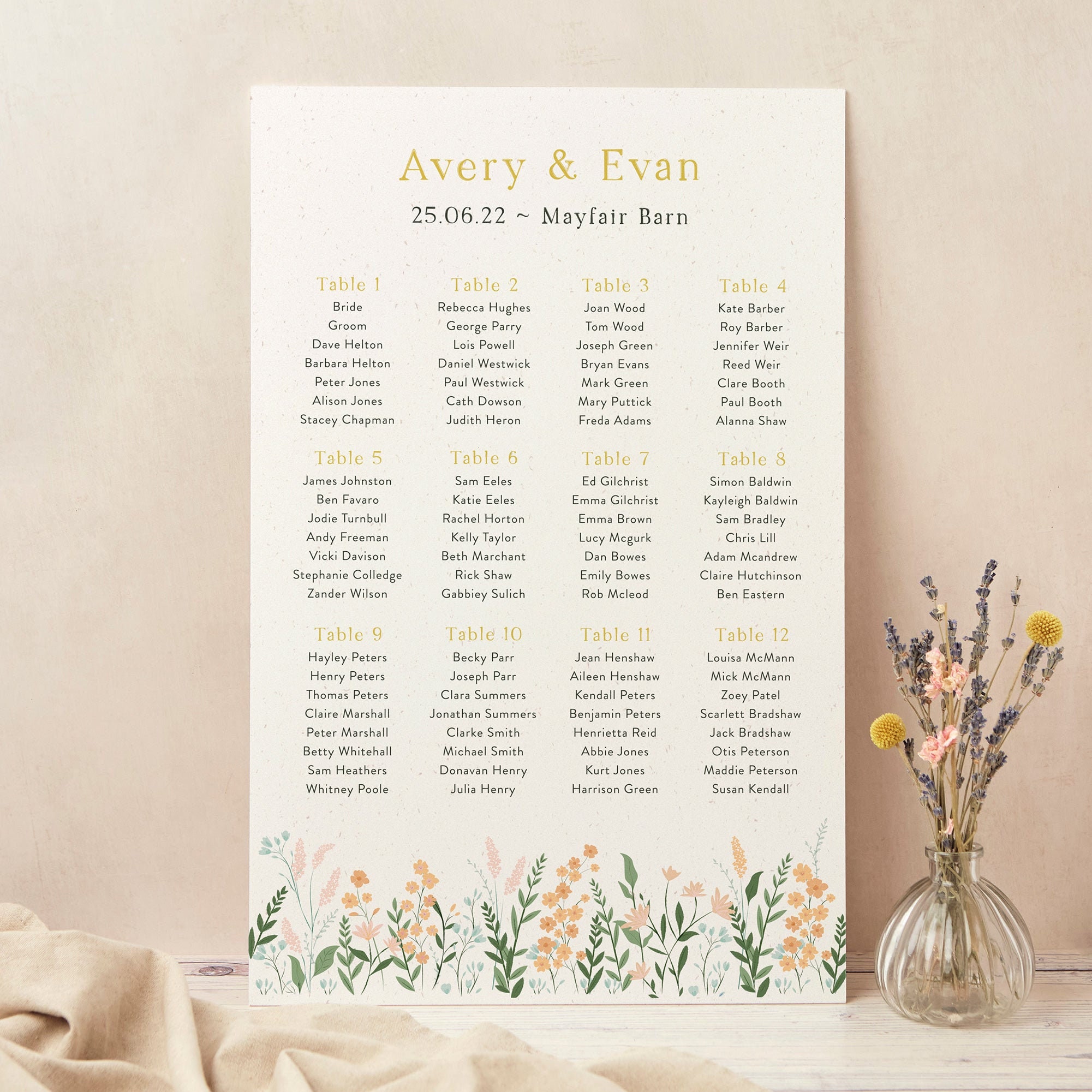 Wedding Table Plan, Seating Chart, Summer Meadow