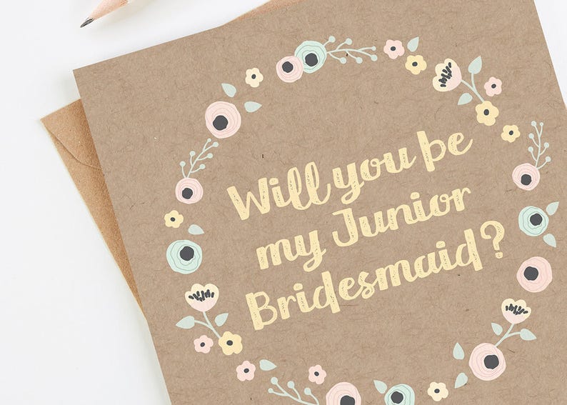 Will You Be My Junior Bridesmaid Kraft Floral Card
