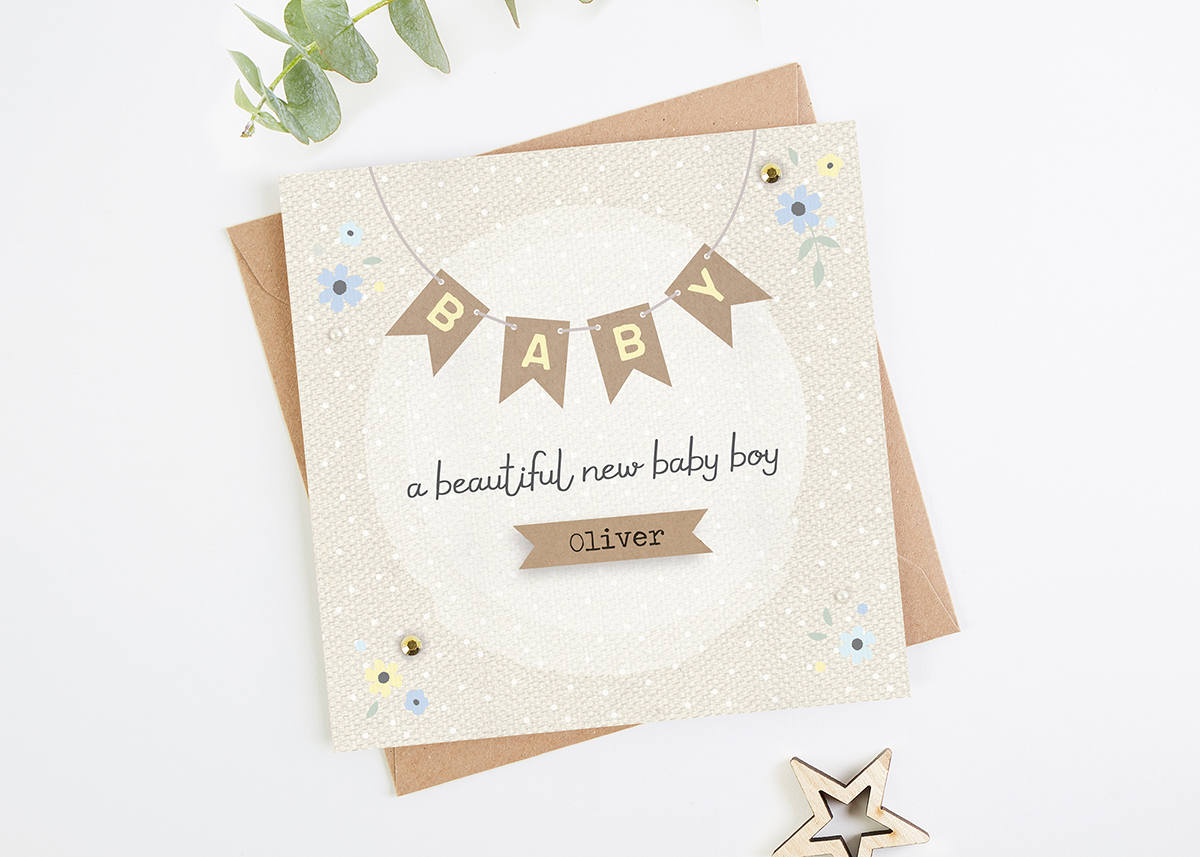 Personalised New Baby Boy Card Floral Bunting Etsy