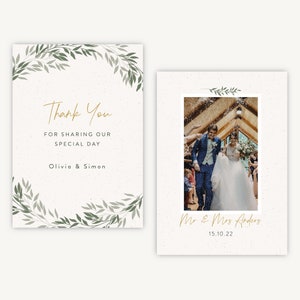 Biglietto di ringraziamento per matrimonio con foto rustica botanica