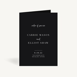 Wedding Order of Service - Wedding Ceremony Order of the Day - Wedding Program Order of Service Booklet - Stationery Black Modern Script