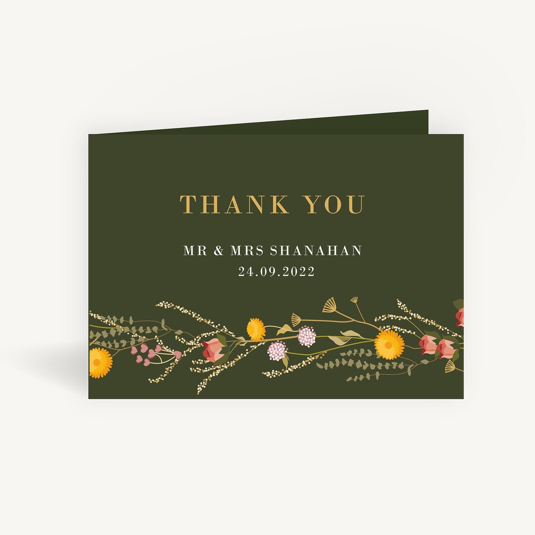 Rustic Wildflower Wedding Thank You Cards – Personalised Folded Card - Etsy