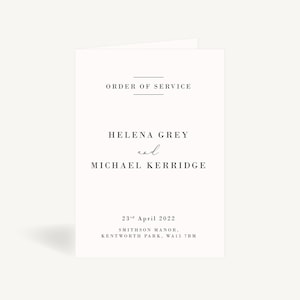 Wedding Order of Service - Wedding Ceremony Order of the Day - Wedding Program Order of Service Booklet - Wedding Stationery - Simple Script