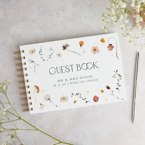 Libro degli ospiti per matrimonio floreale invernale - Libro degli ospiti personalizzato - Libro degli ospiti per matrimonio personalizzato - Libro degli ospiti per matrimonio con rilegatura a spirale in filo metallico
