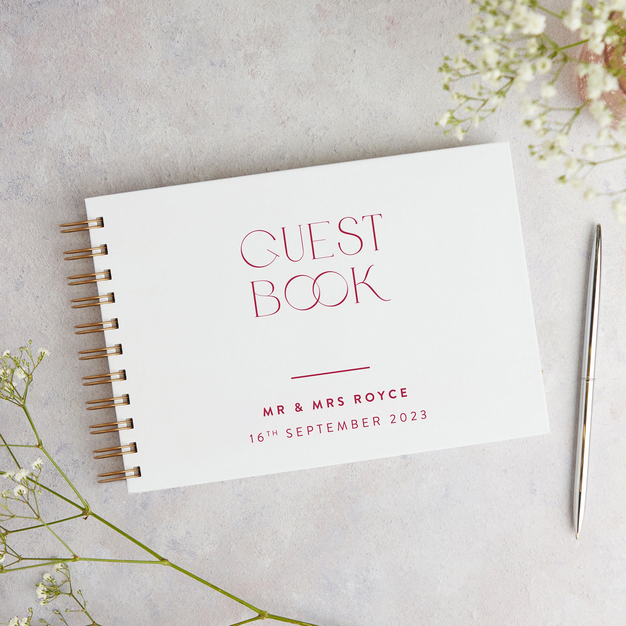 Magenta Modern Script Wedding Guest Book