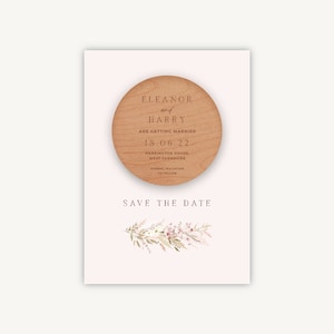Aimant "Retenez cette date" pour mariage - Save the Dates en bois gravé - Mariage rustique - Créole de fleurs séchées