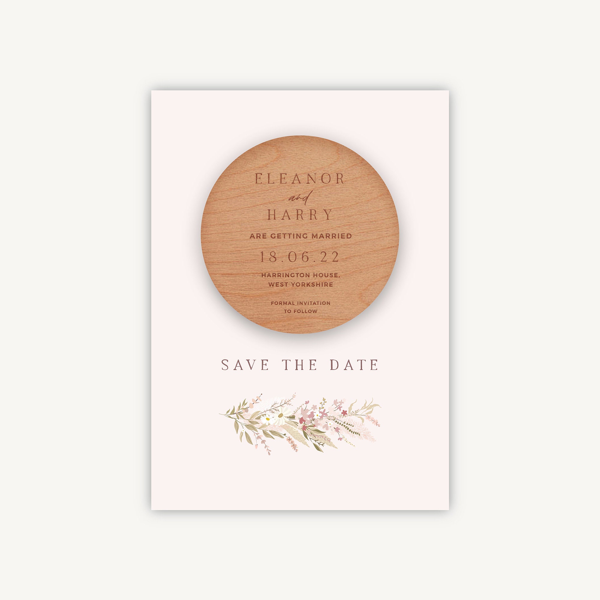 Save The Date, Magnet Dried Flower Hoop, Pretty Blush Spring Summer Wedding