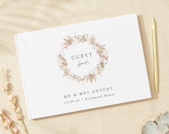 Dried Flower Wreath Linen Guest Book