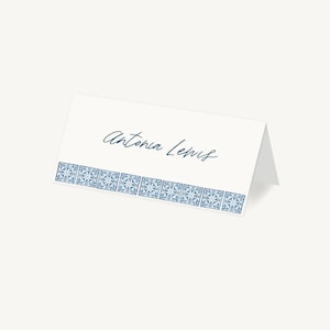 Wedding Place Cards - Personalised Place Setting Wedding Place Card Wedding Breakfast Table Cards Wedding Seating - Blue Tile Mediterranean