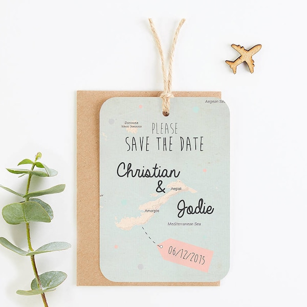 Save the Date, Save the Date Cards, Map save the date luggage tag - personalised