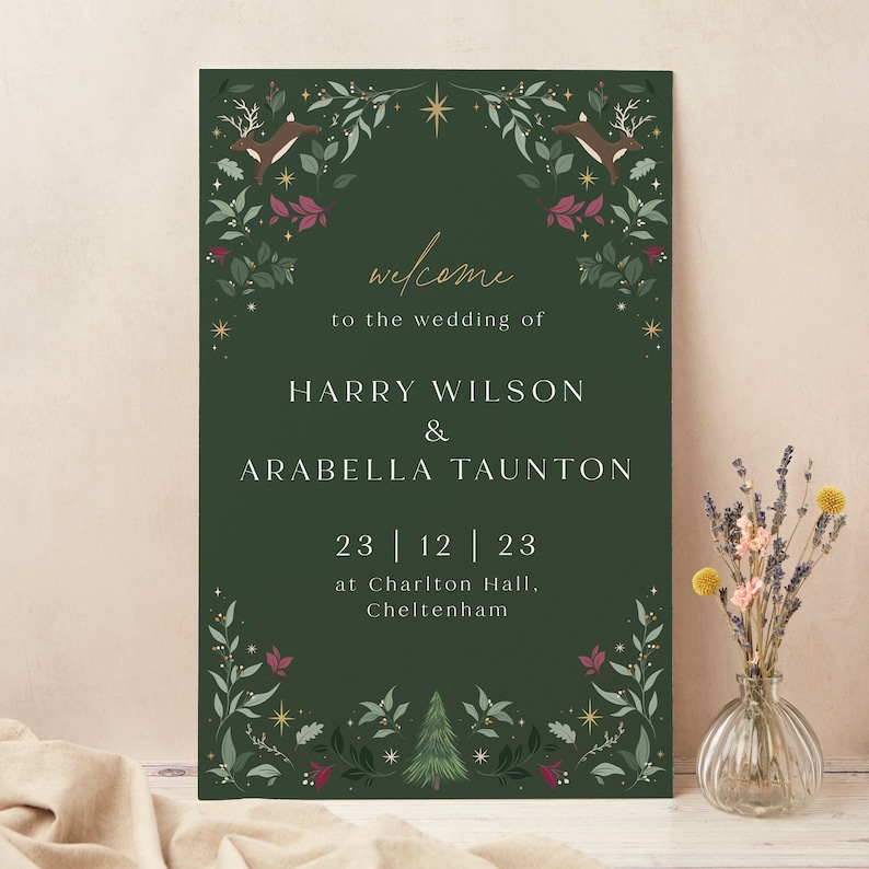 Wedding Welcome Sign, Custom Wedding Sign, Large Wedding Board, Printed, Winter Christmas image 1