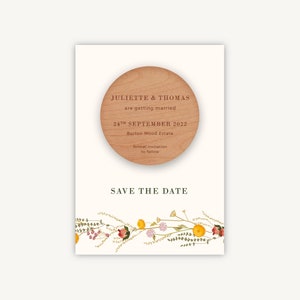 Wedding Save the Date - Wooden Engraved Magnet Save the Date - Rustic Wildflowers Save the Date