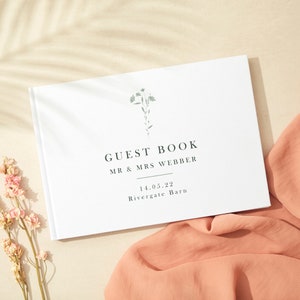 Libro degli ospiti in lino con fiori di campo di salvia - Libro degli ospiti personalizzato - Libro degli ospiti per matrimonio personalizzato - Libro per matrimonio in lino con paesaggio