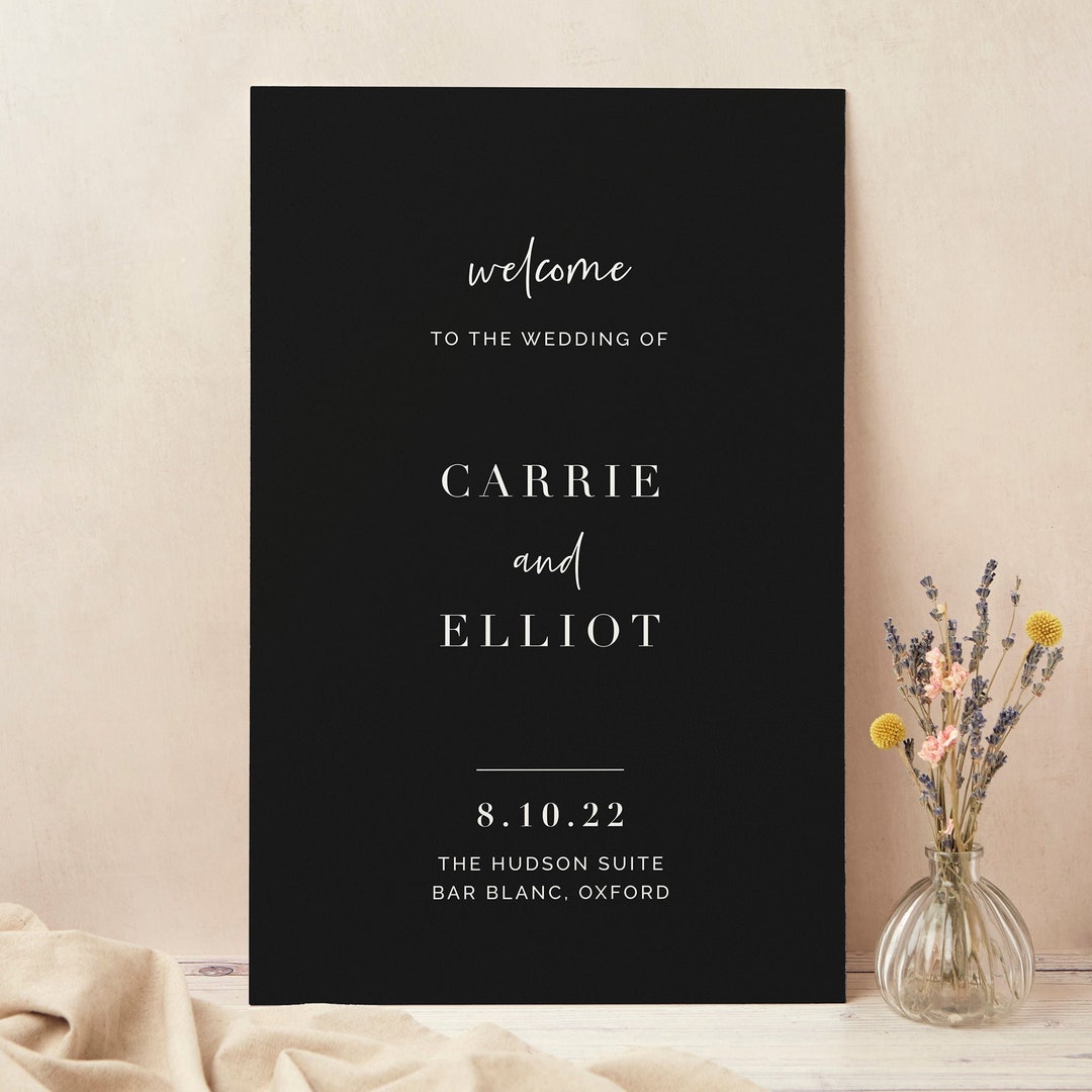 Personalised Wedding Welcome Sign - Black Modern Script - Etsy