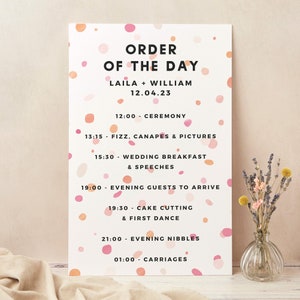 Wedding Order of the Day Sign - Wedding Timeline Sign - Order of Events Sign - Order of Service Sign - Bright Pink Confetti Wedding Sign