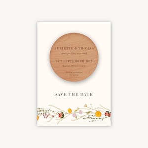 Wedding Save the Date Magnet - Wooden Engraved Save the Dates - Rustic Wedding - Rustic Wildflowers