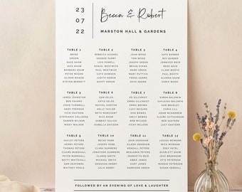 Wedding Table Plan, Seating Chart, Modern Script