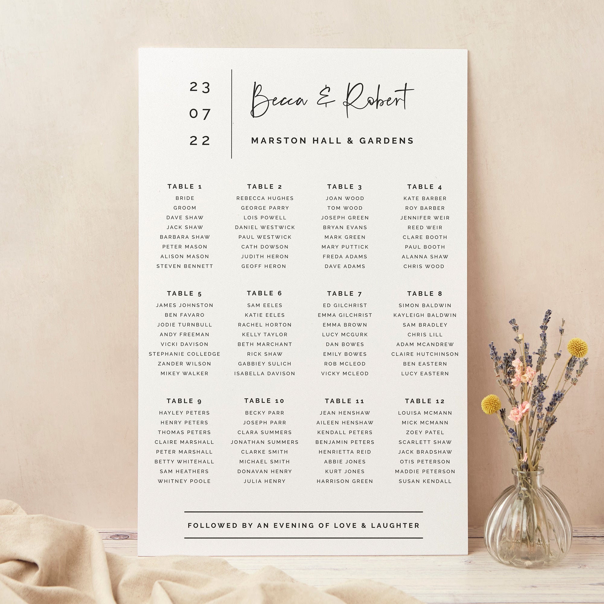 Wedding Table Plan, Seating Chart, Modern Script