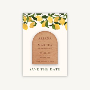 Hochzeit Save the Date - Magnet mit Gravur aus Holz Save the Date - Amalfi Zitronen Save the Date