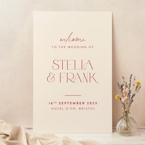 Wedding Welcome Sign, Custom Wedding Sign, Large Wedding Board, Printed, Magenta Modern Script