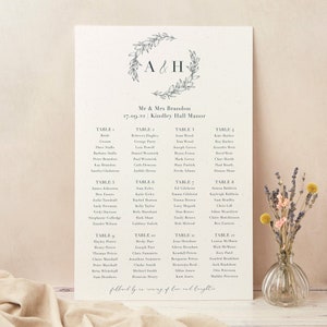 Wedding Table Plan - Personalised Seating Chart - Custom Seating Plan - Find Your Seat Sign - Large Wedding Breakfast Plan Foliage Monogram