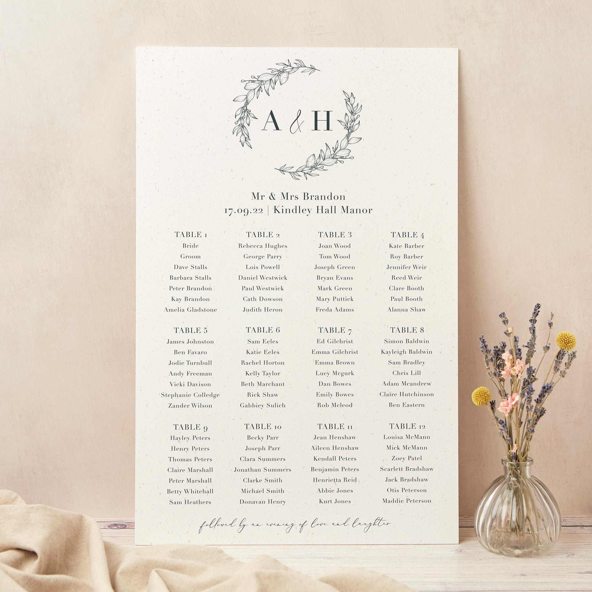 Wedding Table Plan, Seating Chart, Foliage Monogram