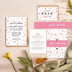 Custom Wedding Invitations - Bright Wedding Invitations - Fun Wedding Invites - Bright Pink Confetti