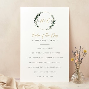 Wedding Order of the Day Sign - Wedding Timeline Sign - Order of Events Sign - Large Order of Service Sign - Foliage Hoop Wedding Sign