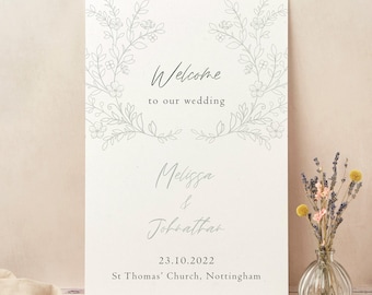 Wedding Welcome Sign, Custom Wedding Sign, Large Wedding Board, Printed, Elegant Floral