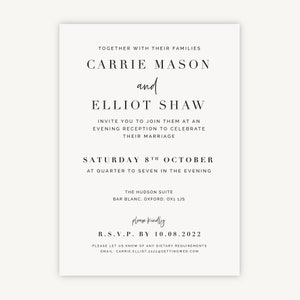 Custom Wedding Reception Invitations - Wedding Evening Invites - White Modern Script Evening Invitation
