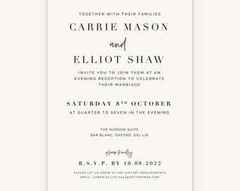 Modern Script Wedding Reception Invitations – White Evening Invites