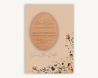 Autumn Wildflowers Wooden Magnet Wedding Save the Date