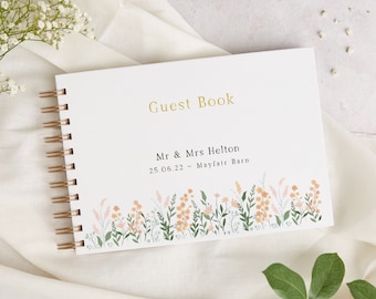 Summer Meadow Wedding Guest Book – Personalised Floral Hardback
