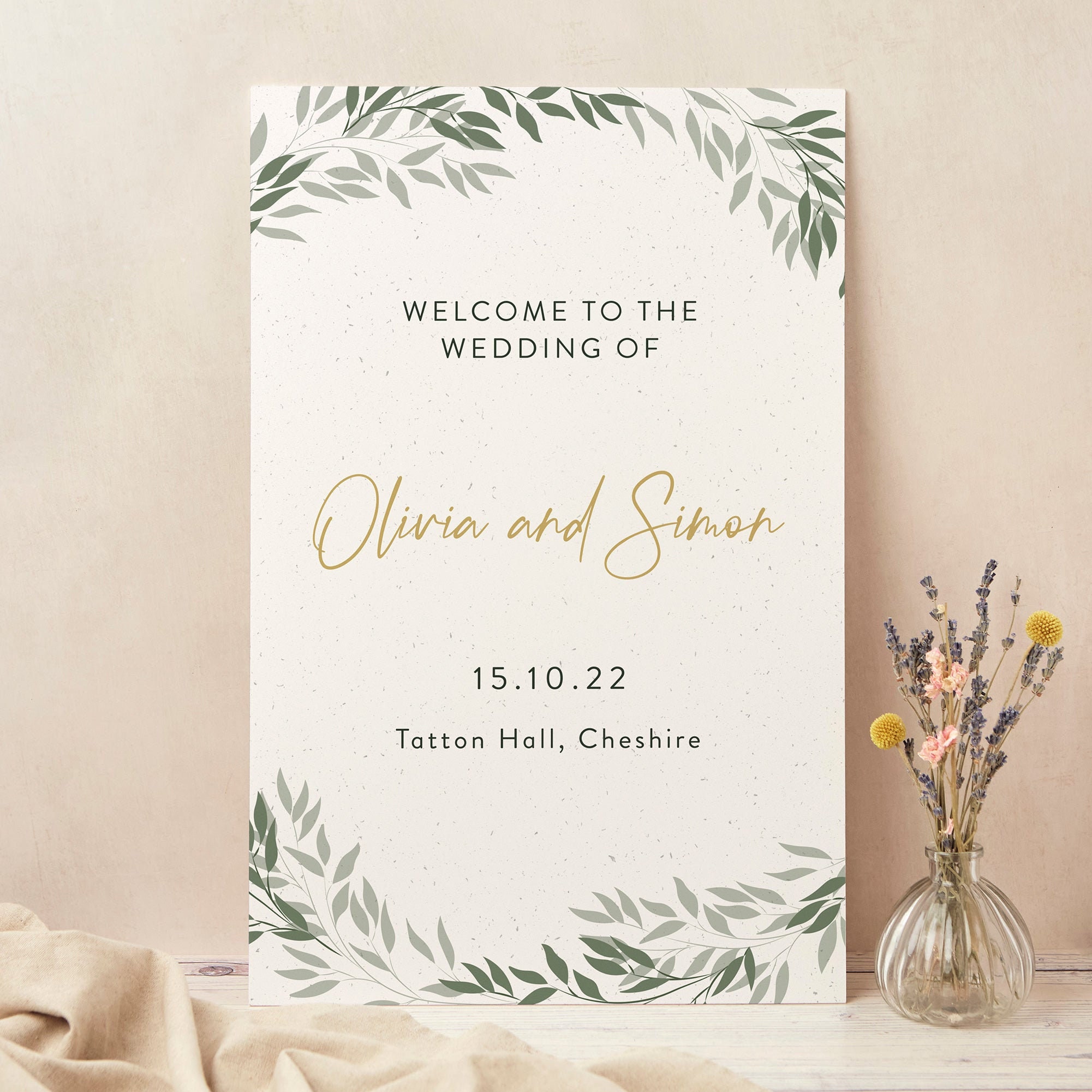 Wedding Welcome Sign, Custom Large Board, Printed, Botanical Rustic