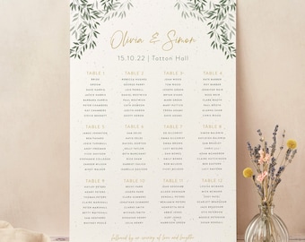 Botanical Rustic Wedding Table Plan – Personalised Seating Chart