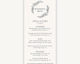 Foliage Monogram Wedding Menu Cards – Printed Dinner Menus
