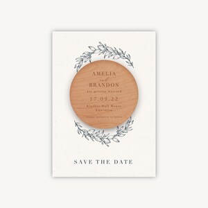Wedding Save the Date Magnet - Wooden Engraved Save the Dates - Traditional Wedding - Foliage Monogram
