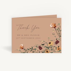 Carte de remerciement mariage fleurs sauvages d'automne pliée
