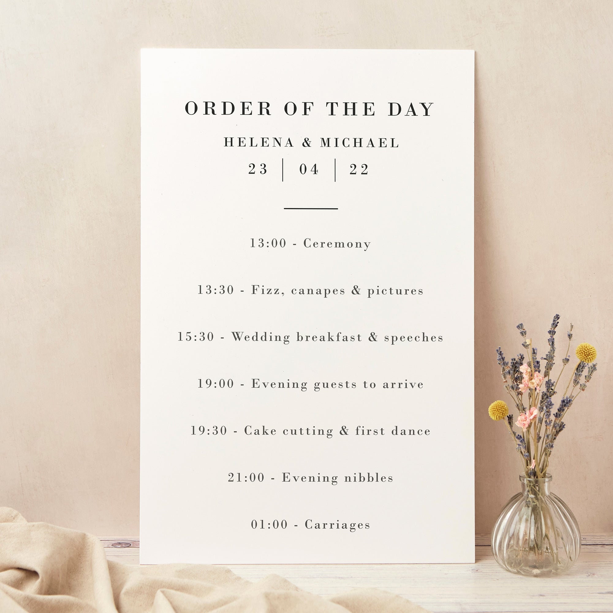 Simple Script Wedding Order Of The Day Sign