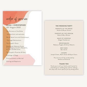 Wedding Order of Service - Wedding Ceremony Order of the Day Wedding Program Order of Service Sheet Wedding Stationery Painterly Colour Pop